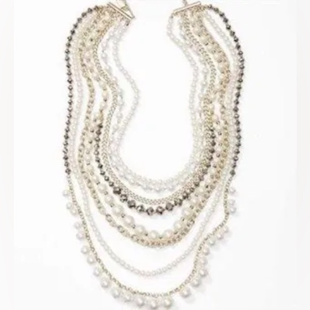 SET OF FOUR J. Crew Ann Taylor Statement Necklaces Pearl Crystal Iridescent